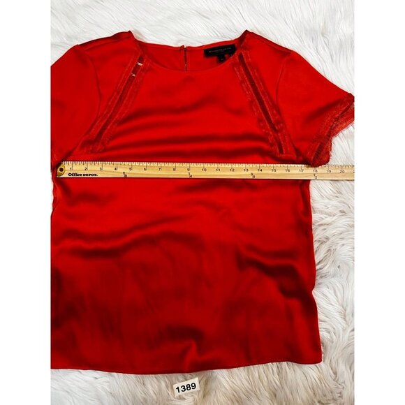 Donna Karan Womens Blouse Orange XS Short Sleeve Crochet Satin Solid Career - Picture 5 of 5